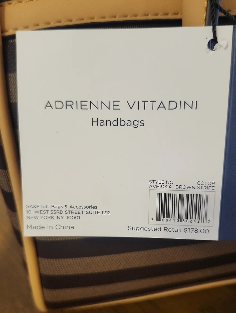 Adrienne Vittadini Brown Striped Satchel with Tan Trim - Picture 7 of 11